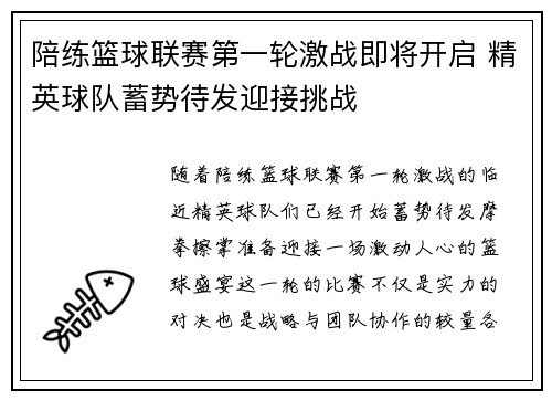 陪练篮球联赛第一轮激战即将开启 精英球队蓄势待发迎接挑战